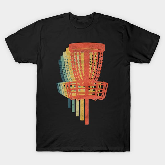 Disc Golf Frisbee Basket Retro Vintage Color T-Shirt by bridgewalker